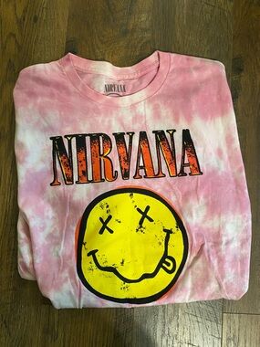 NIRVANA Pink Tie-Dye Smiley Logo Shirt